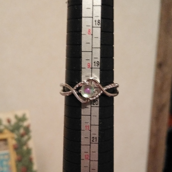 10k White Gold Over Sterling Silver Mystic Moonstone Eternity Ring sz 10 + Box